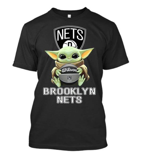 Brooklyn Nets Baby Yoda With Wilson Basketball T-Shirt