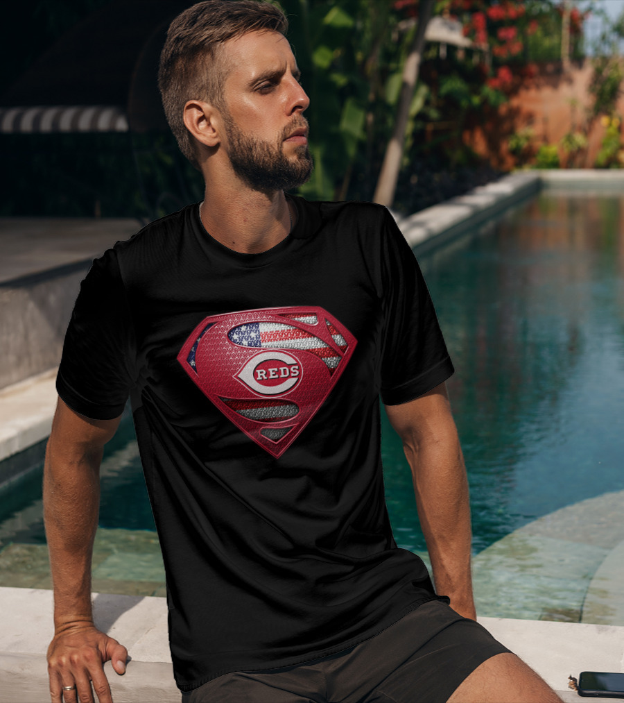 Cincinnati Reds Superman Logo American Flag T-Shirt