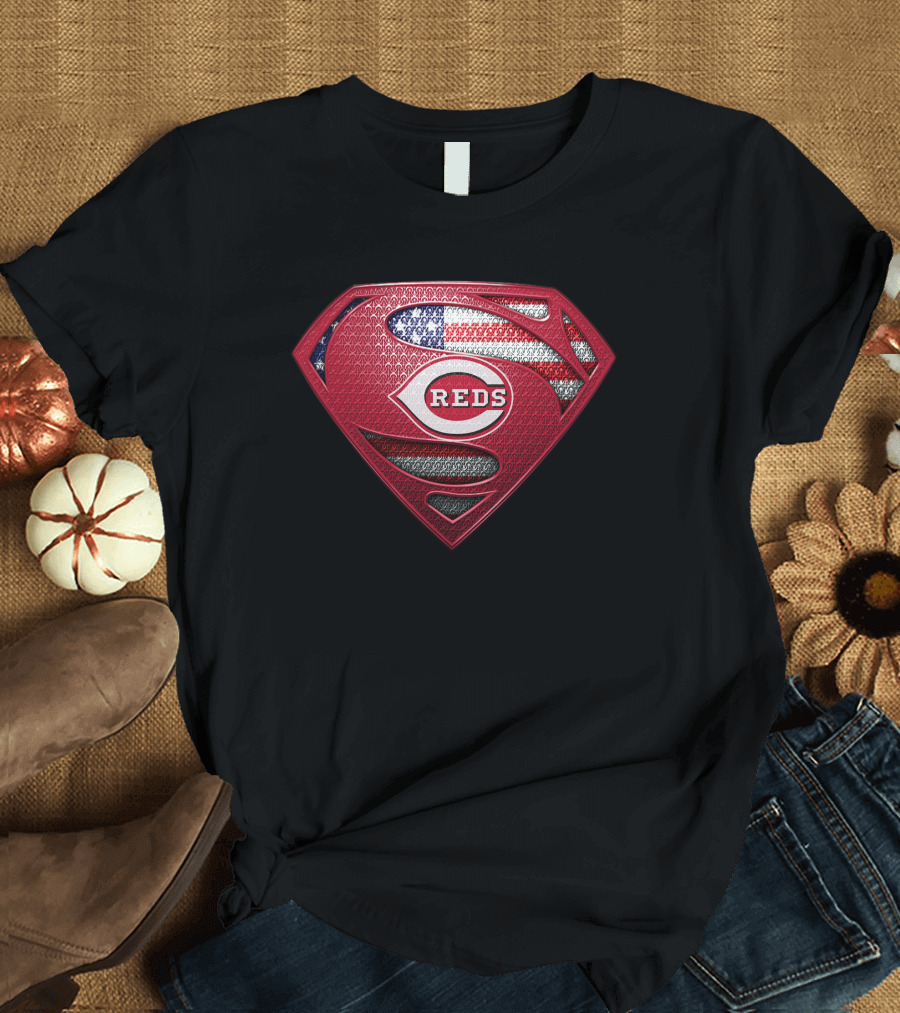 Cincinnati Reds Superman Logo American Flag T-Shirt
