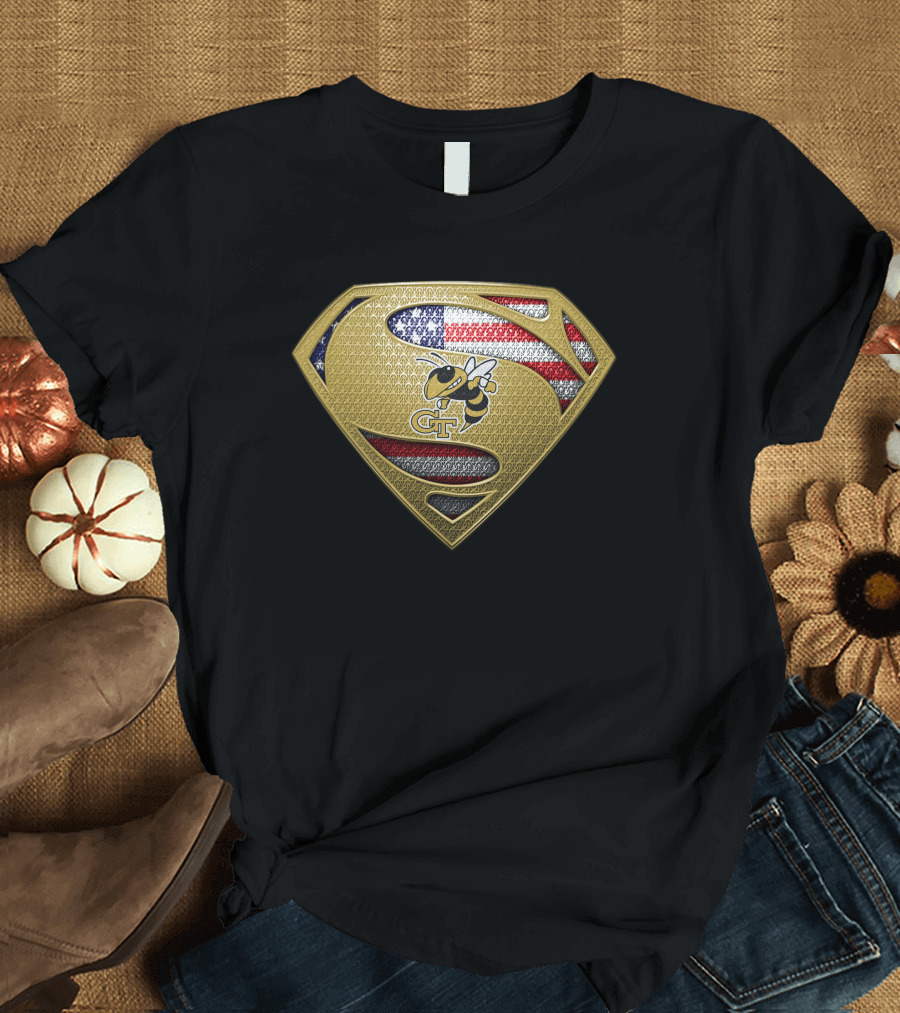 Georgia Tech Yellow Jackets Superman American Flag T-Shirt