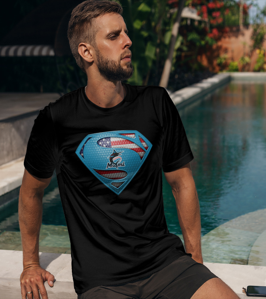 Miami Marlins Superman American Flag T-Shirt