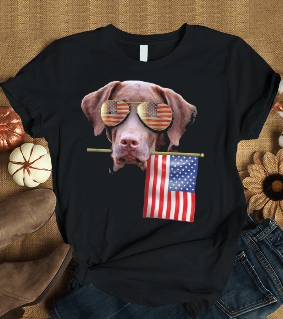 4th of July Fun American Flag Labrador with Patriotic Sunglasses T-Shirt
