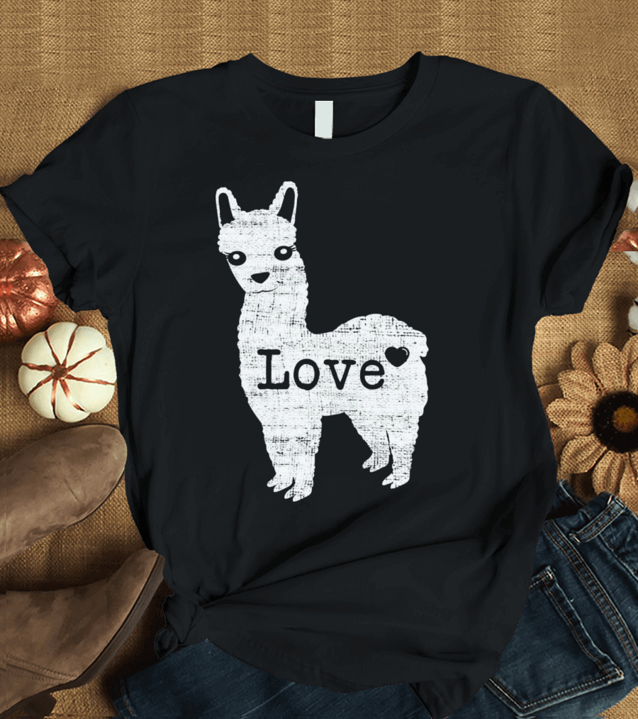 Llama Love Distressed Heart Design with Alpaca T-Shirt