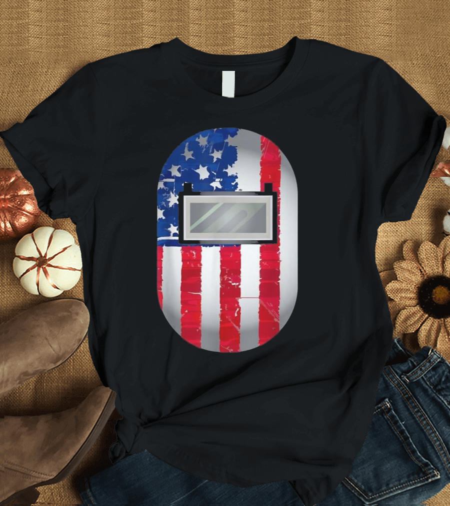 American Welder US Flag Helmet Welding Prowess T-Shirt