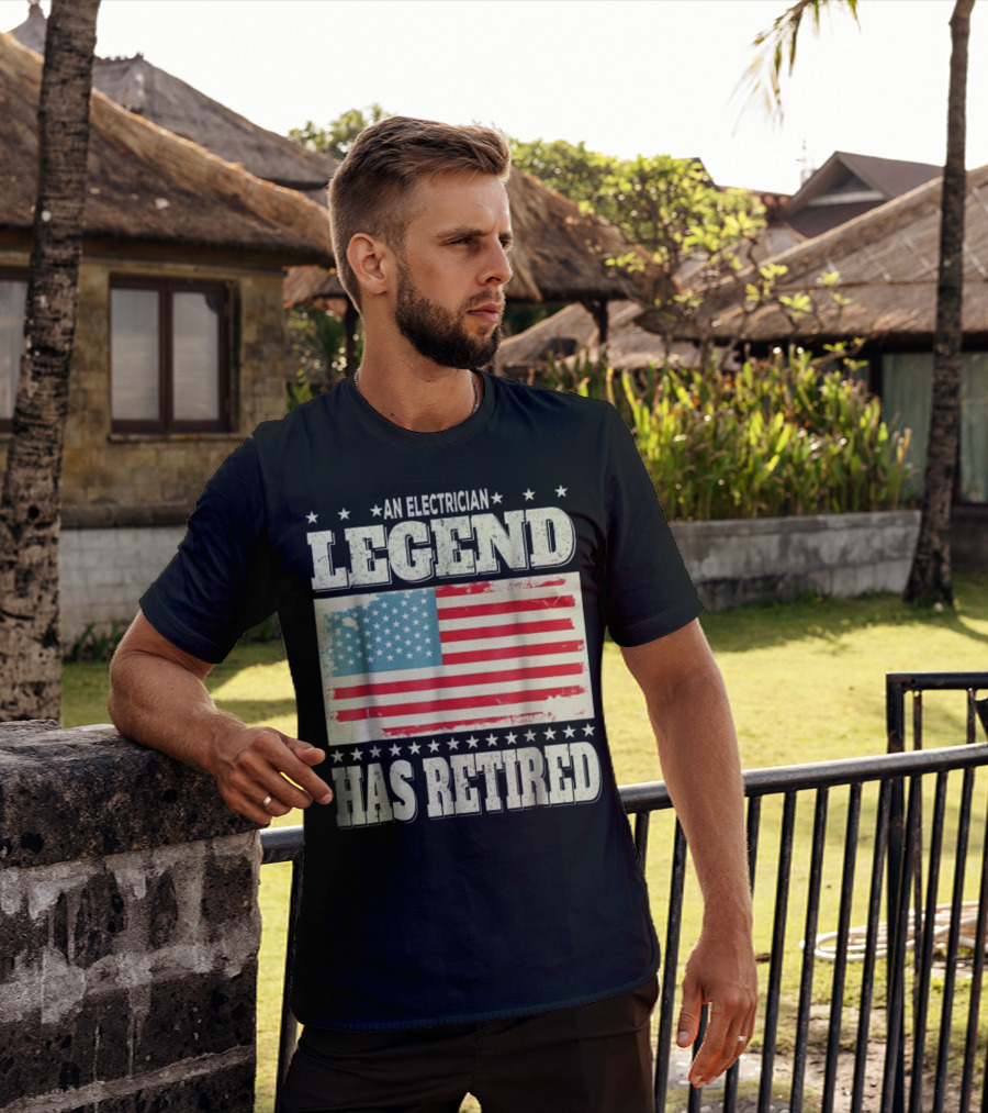 An Electrician Legend Has Retired American Flag T-Shirt