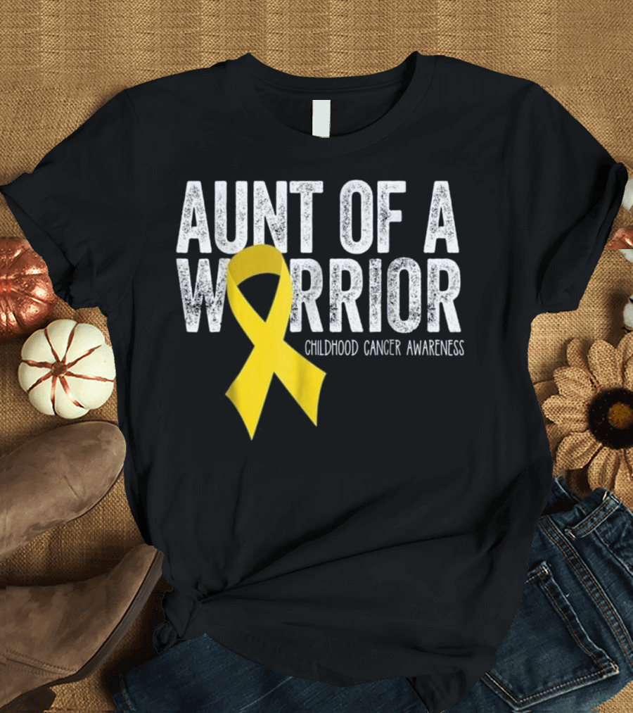Aunt of a Warrior Childhood Cancer Awareness Yellow T-Shirt