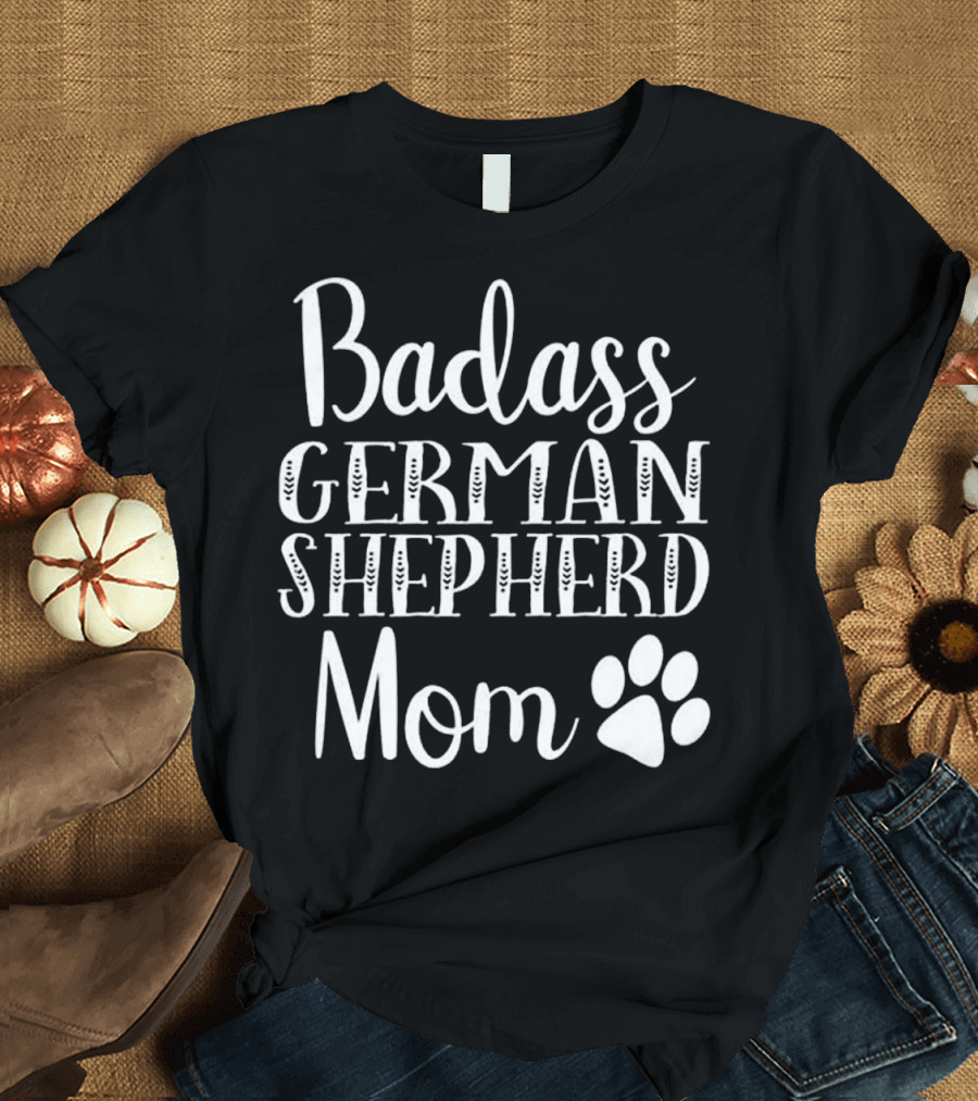 Badass German Shepherd Mom Paw Print Icon Funny Dog T-Shirt
