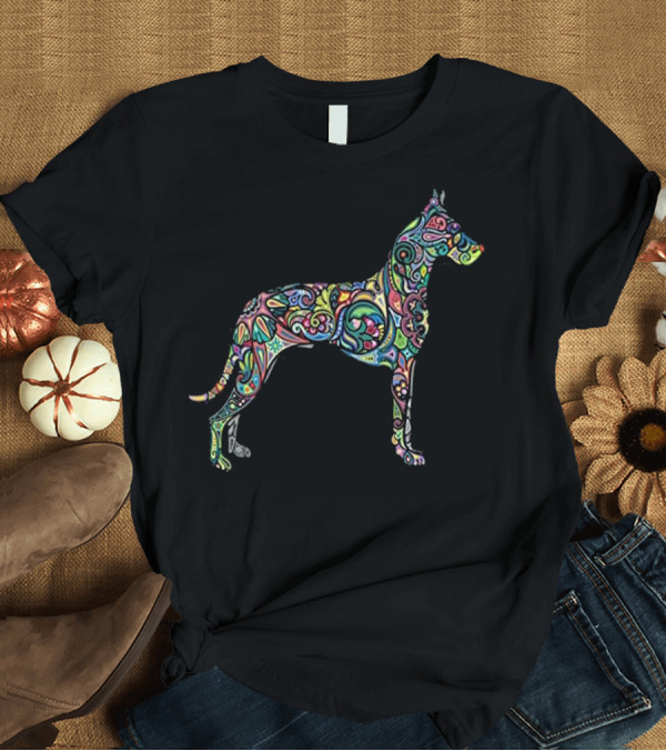 T-Shirt: Colorful Artistic Great Dane Dog Totem Tattoo T-Shirt Colorful Artistic Great Dane Dog Totem Tattoo T-Shirt