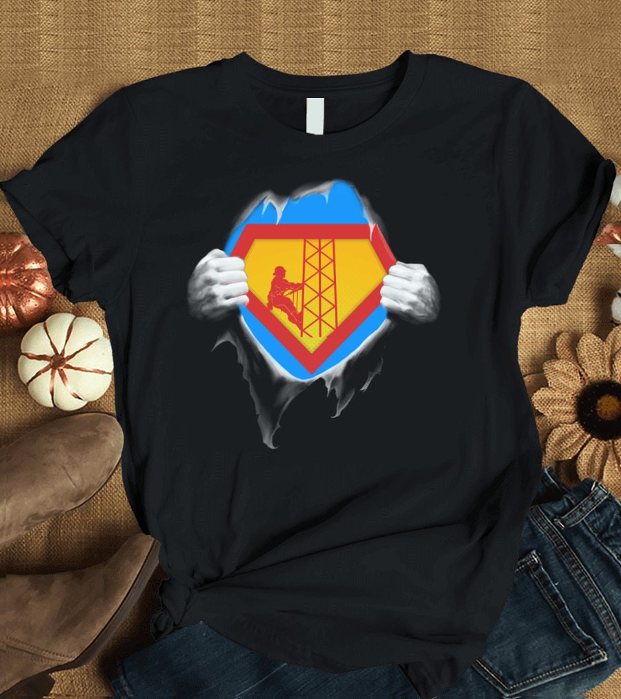 Tower Climber Superhero Symbol Burst Open T-Shirt