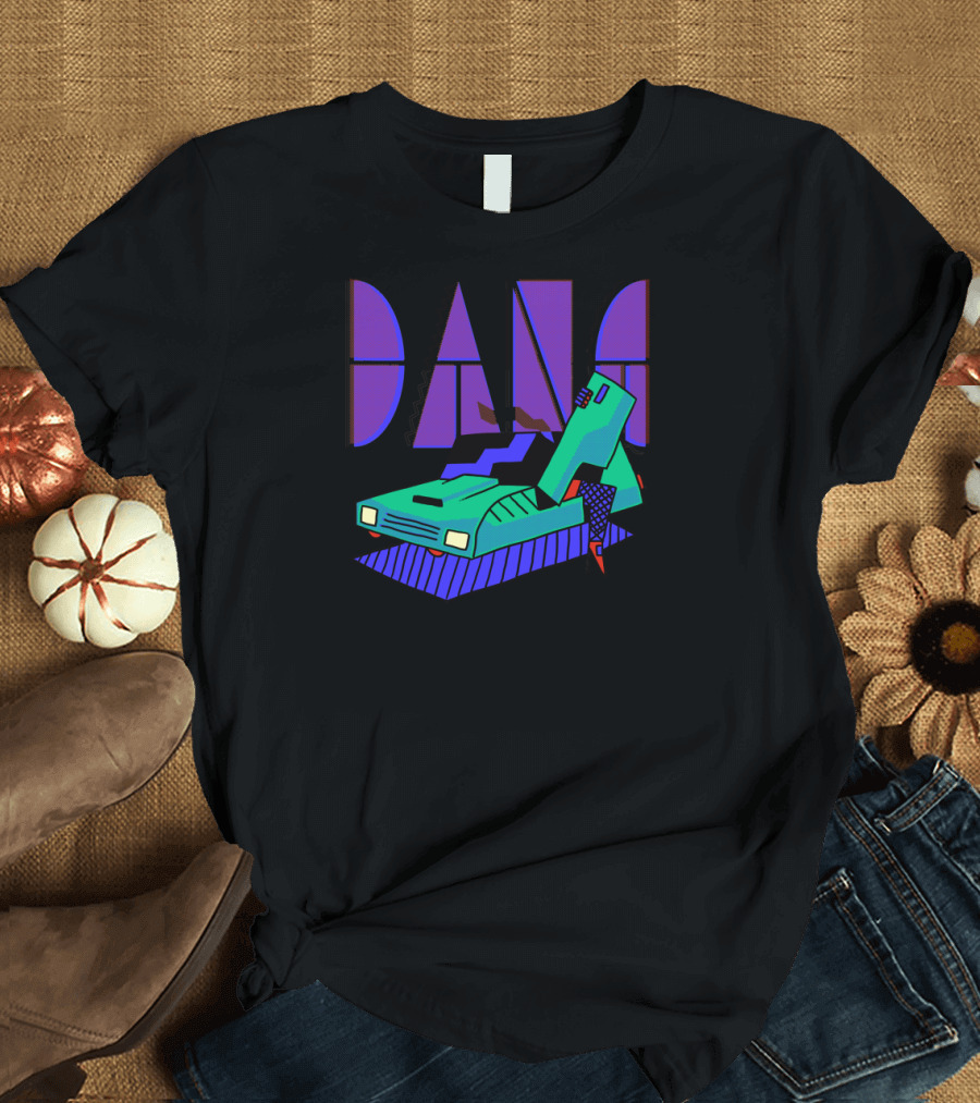 DangDog Retro Car Graphic with Purple and Green Geometric T-Shirt