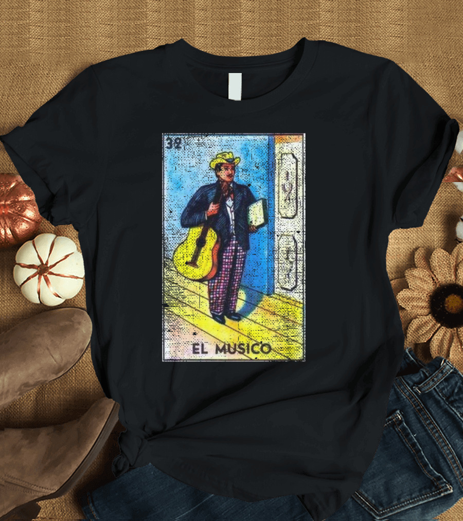 Mexican Loteria 39 Card El Musico Musician with Guitar Iconic Image T-Shirt