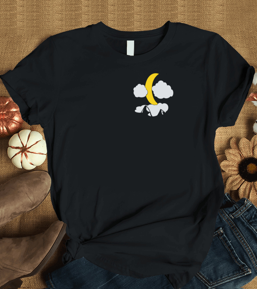 Mountain Bikers with Crescent Moon and Cloudy Mountain Peaks T-Shirt