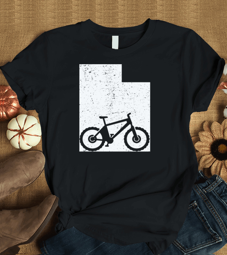 Utah Mountain Bike Silhouette with State Outline T-Shirt