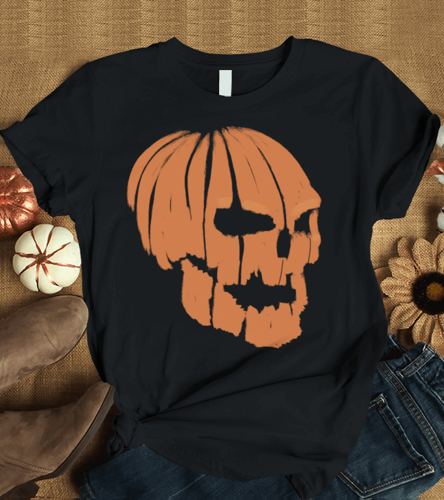Pumpkin Skull Halloween Jack-O'-Lantern Head T-Shirt