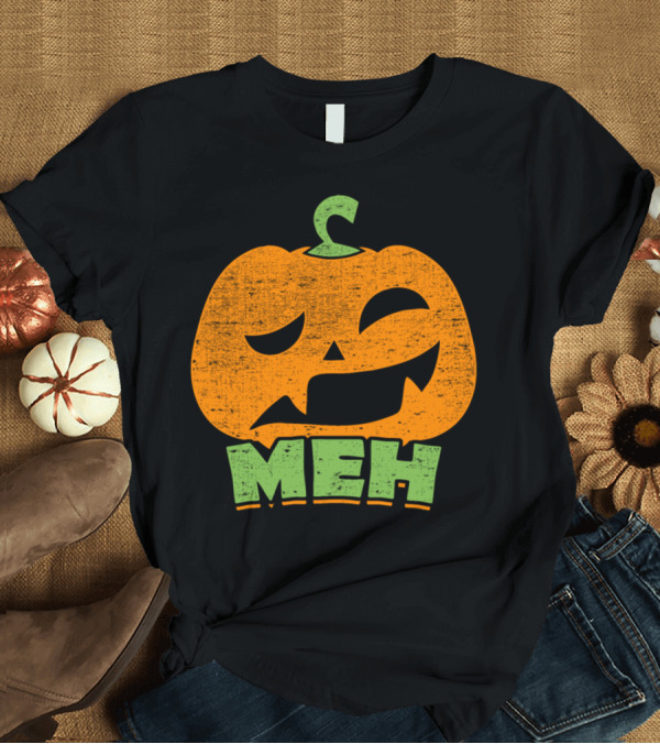 T-Shirt: Meh Pumpkin Jack O' Lantern Face T-Shirt Meh Pumpkin Jack O' Lantern Face T-Shirt