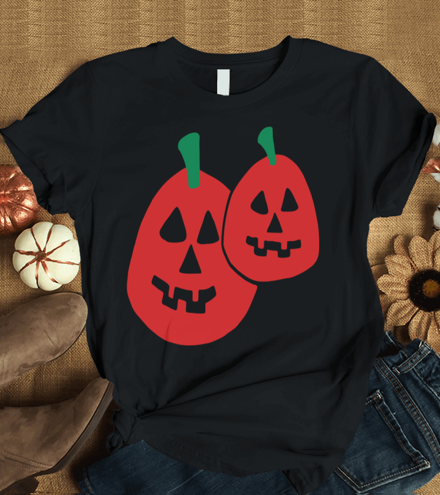 2 Pumpkins Creepy Halloween Faces T-Shirt