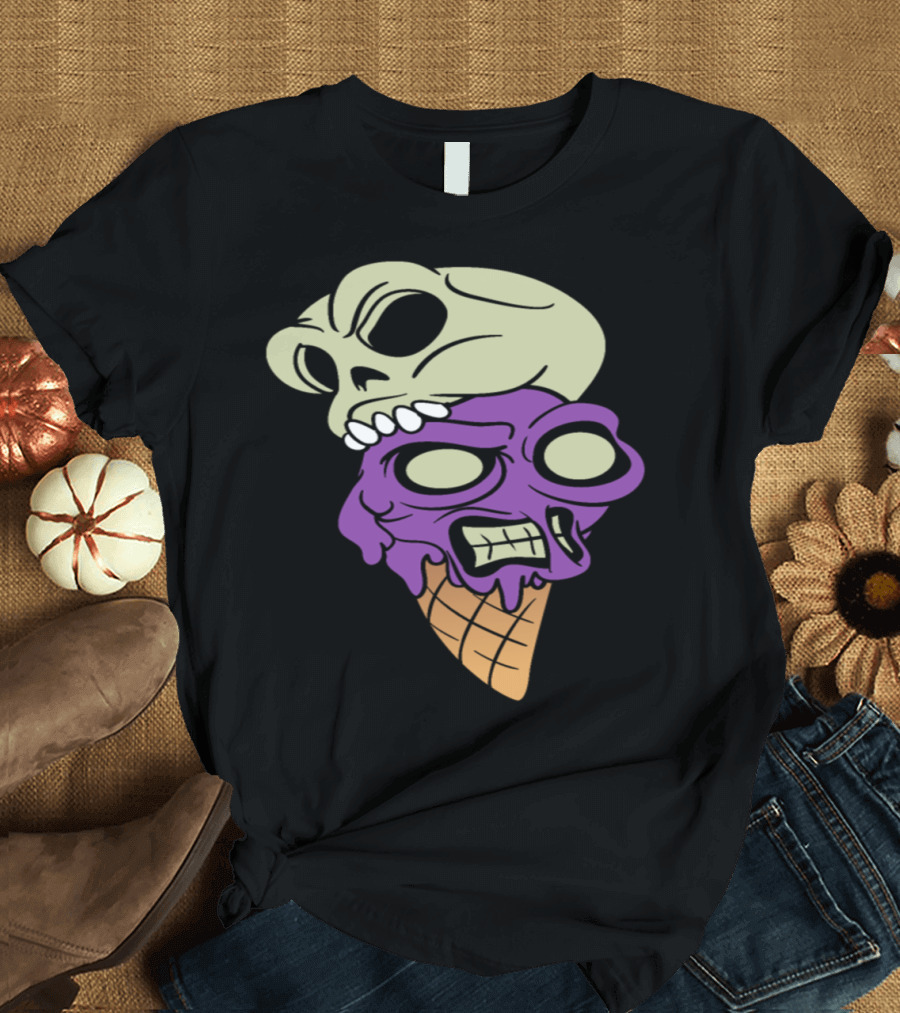 Halloween Skull Monster Ice Cream Horror Skeleton T-Shirt