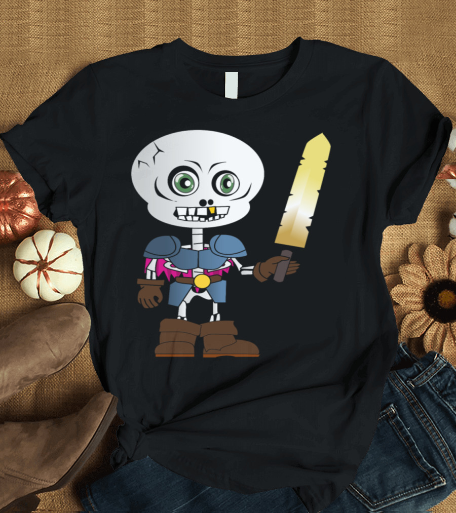 Skeleton Warrior with Armor and Golden Sword T-Shirt
