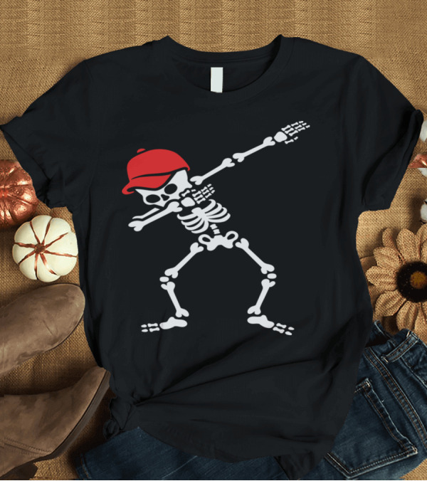 T-Shirt: Dabbing Skeleton Wearing Red Baseball Cap Dab Dance T-Shirt Dabbing Skeleton Wearing Red Baseball Cap Dab Dance T-Shirt