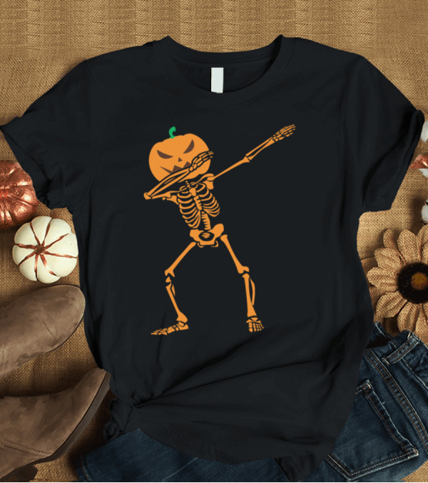 T-Shirt: Halloween Pumpkin Head Dabbing Skeleton T-Shirt Halloween Pumpkin Head Dabbing Skeleton T-Shirt
