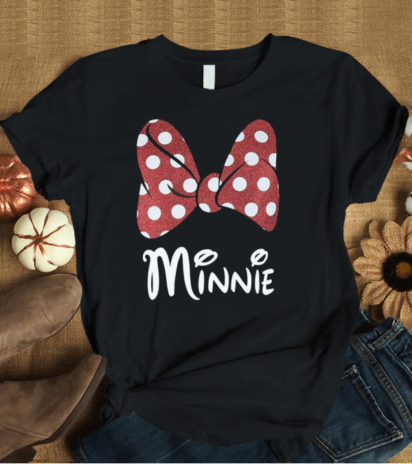 T-Shirt: Disney Minnie Mouse Glitter Bow Red Polka Dot Minnie T-Shirt Disney Minnie Mouse Glitter Bow Red Polka Dot Minnie T-Shirt