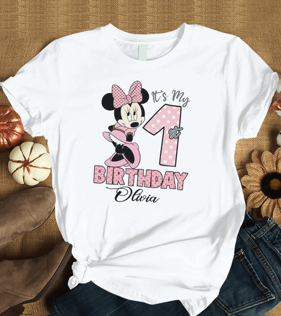 Minnie Mouse It's My 1st Birthday Olivia Party T-Shirt