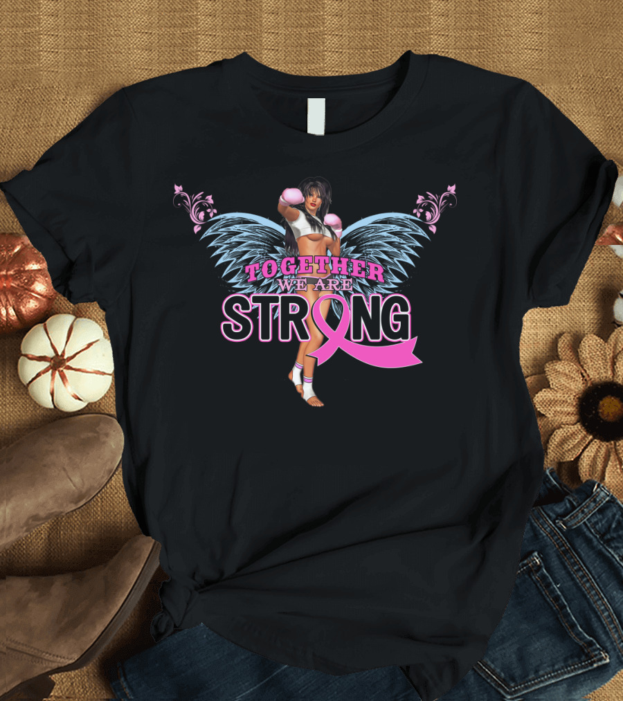 Together We Are Strong Breast Cancer Awareness Pink Ribbon Boxing Angel T-Shirt