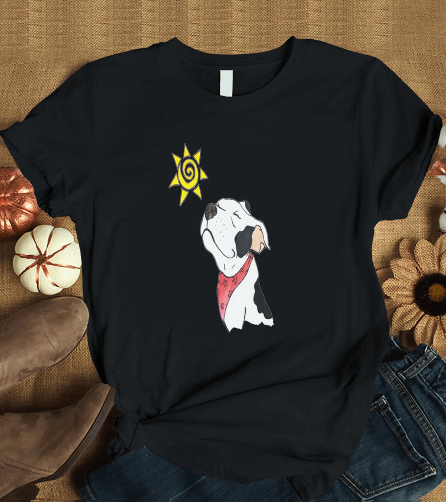 Sun Kissed Dog with Red Bandana and Spiral Sun T-Shirt