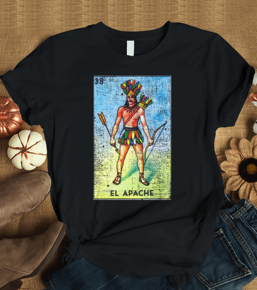 El Apache Loteria Card 38 Colorful Headdress Bow Arrow Mexican Bingo T-Shirt