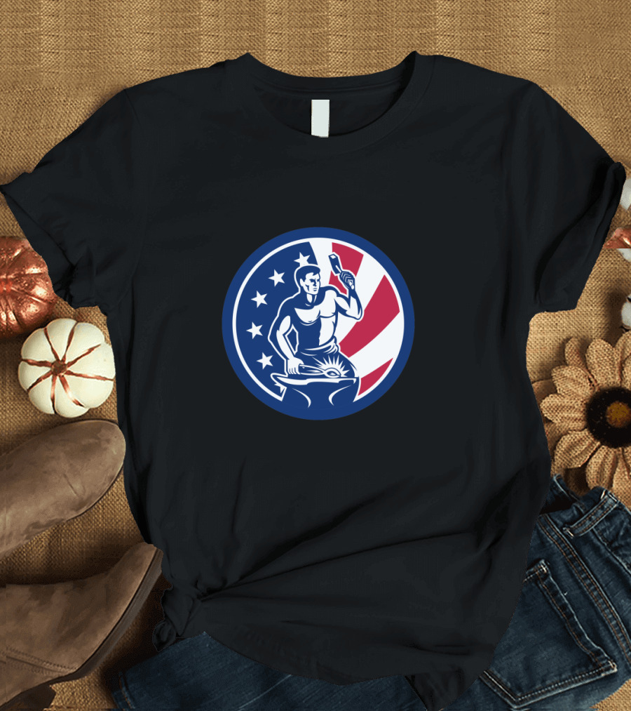 American Farrier Blacksmith USA Flag T-Shirt