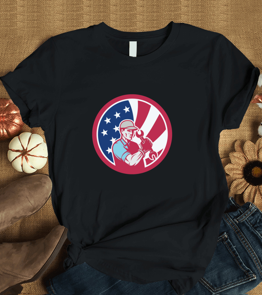 American Industrial Maintenance Mechanic with USA Flag Icon Patriotic T-Shirt