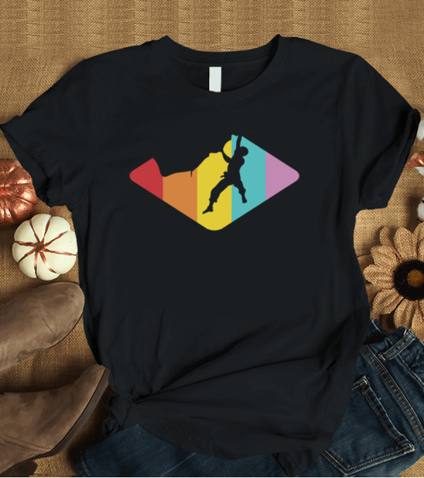 T-Shirt: Retro Silhouette Mountain Climber on Colorful Stripes T-Shirt Retro Silhouette Mountain Climber on Colorful Stripes T-Shirt