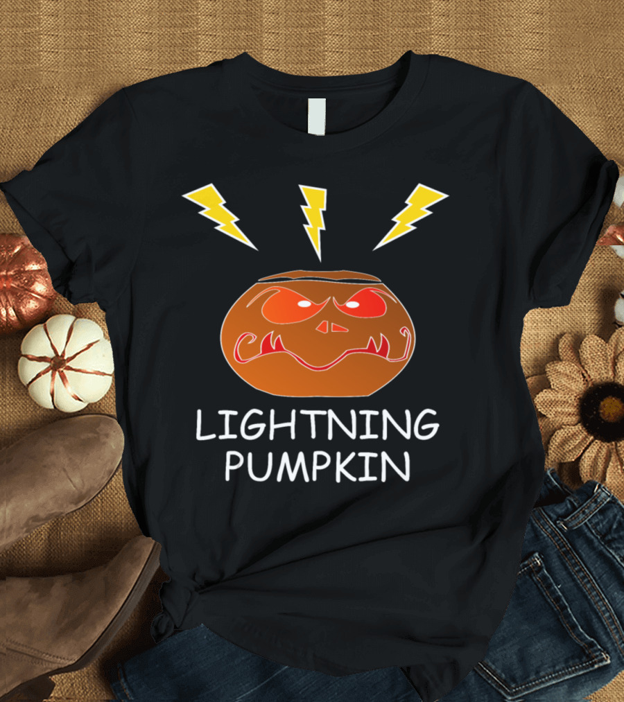 LIGHTNING PUMPKIN HALLOWEEN FACE WITH BOLTS T-Shirt