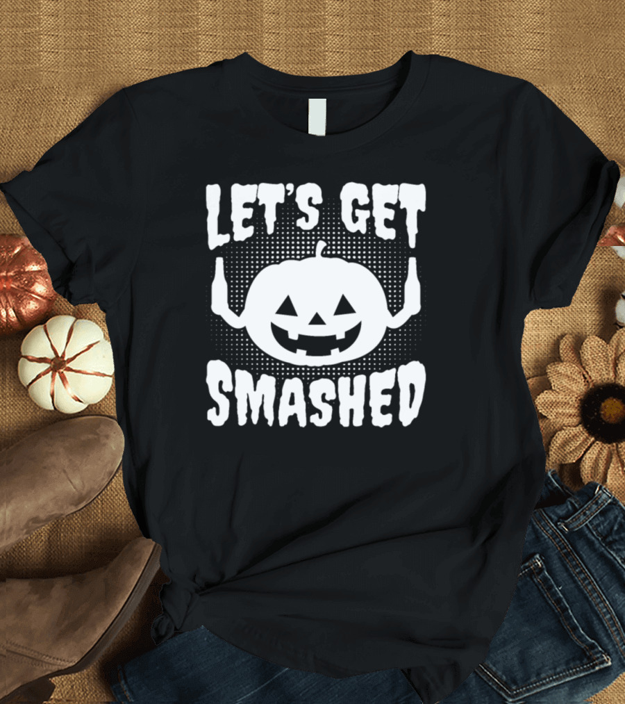 Let's Get Smashed Halloween Pumpkin Face with Bottles T-Shirt
