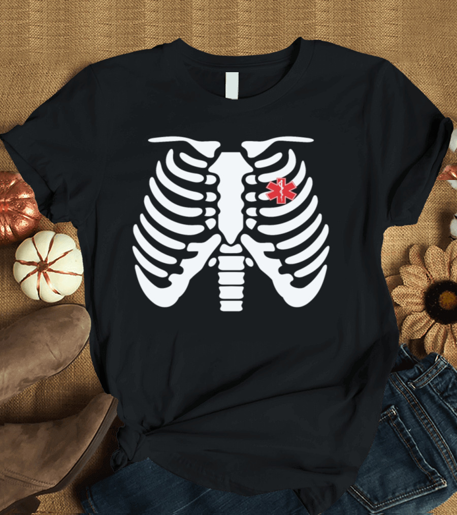 Halloween Skeleton EMS Medical Star of Life Ribcage T-Shirt