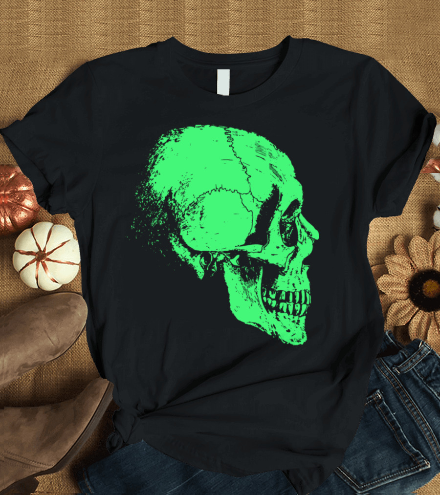 Skeleton Head Green Glowing Side Profile T-Shirt