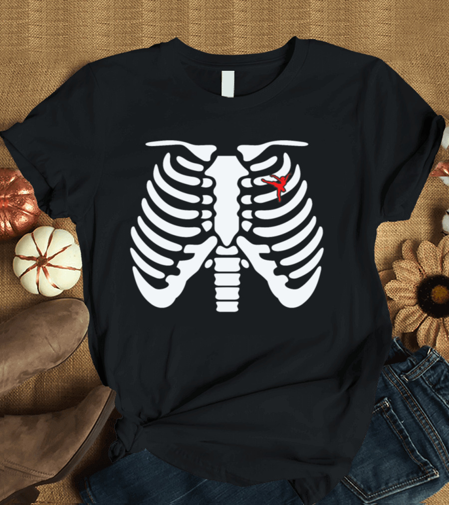 Halloween Skeleton Ribcage with Red Ballet Dancer T-Shirt