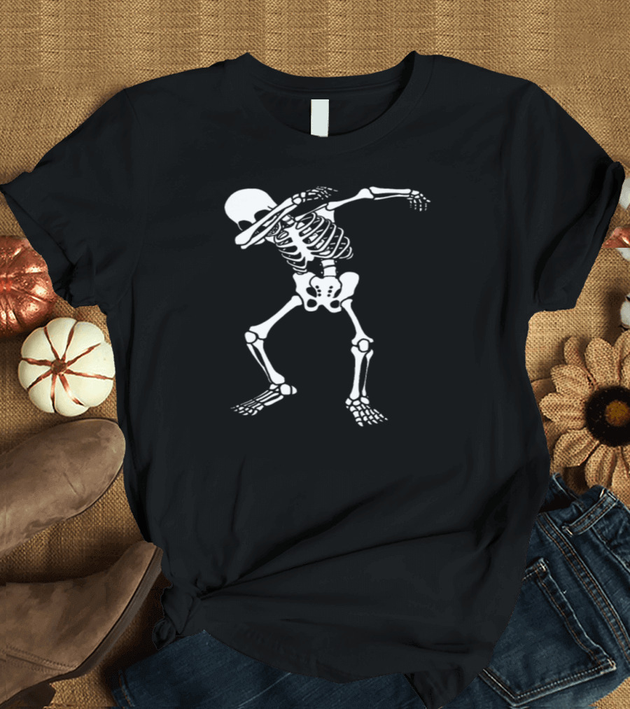 Dabbing Skeleton Halloween Gesture T-Shirt