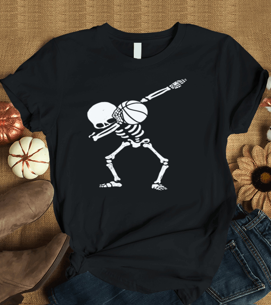 Halloween Dabbing Skeleton Basketball Player T-Shirt