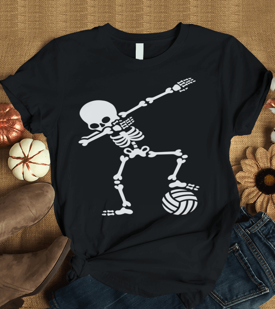 Dab Dabbing Skeleton Beach Volleyball Player with Skeleton Bones T-Shirt