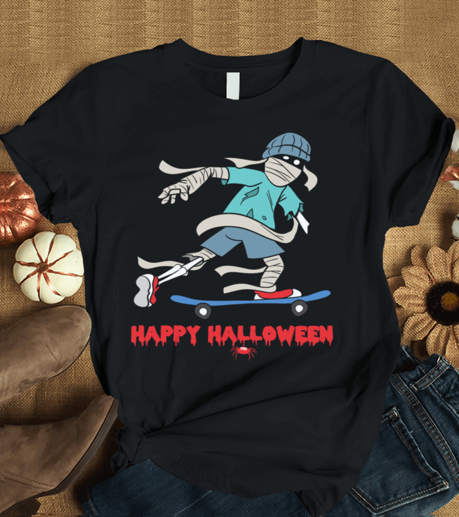 Happy Halloween Skeleton Skateboard Mummy Zombie Monster T-Shirt