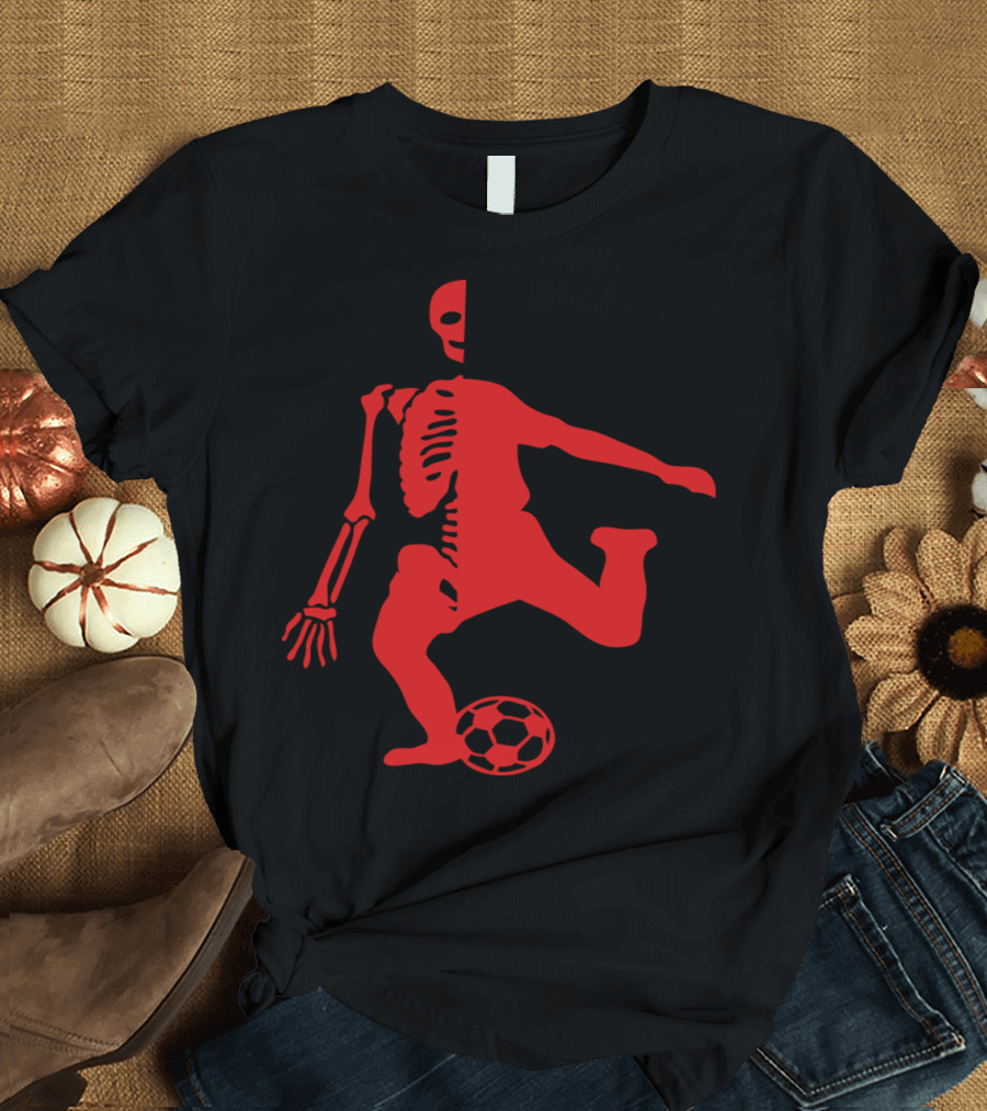 Skeleton Soccer Player Skull Kicking Ball T-Shirt