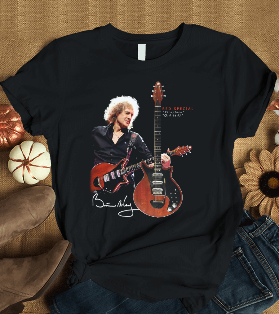 Brian May Red Special Guitar Fireplace Old Lady Signature T-Shirt