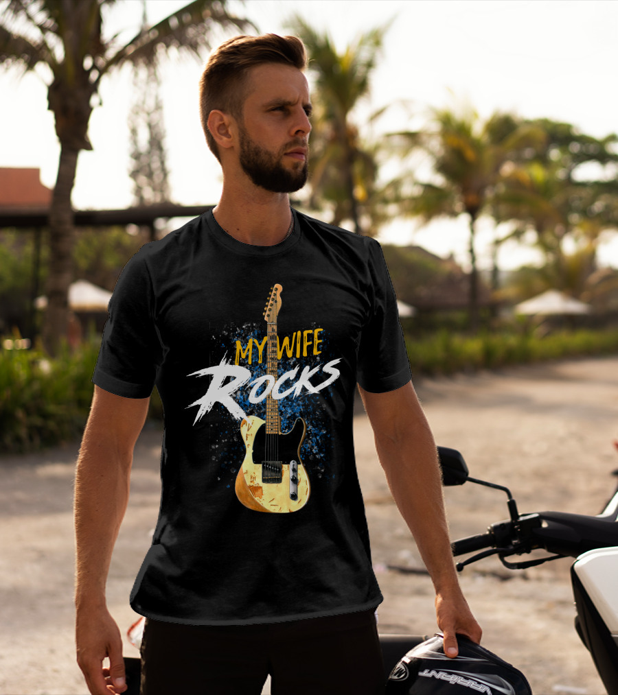My Wife Rocks Electric Guitar T-Shirt