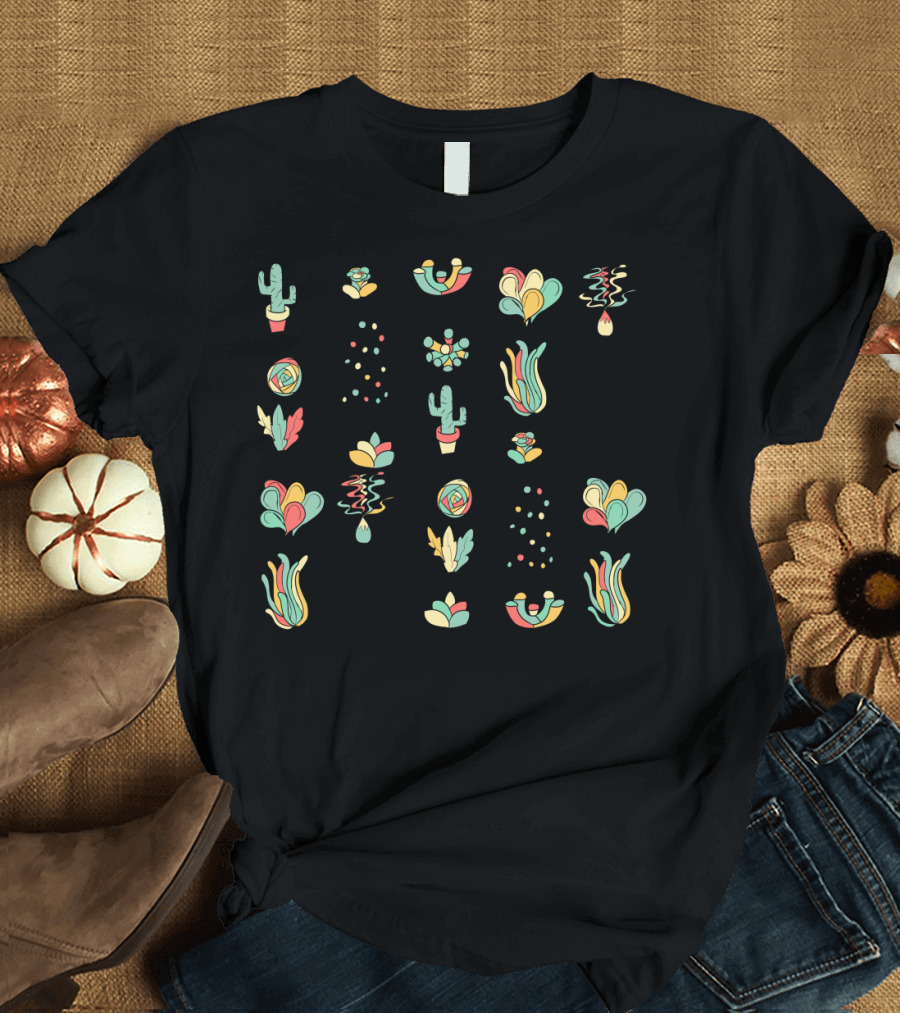 Succulents Patterns with Cactus and Abstract Elements T-Shirt