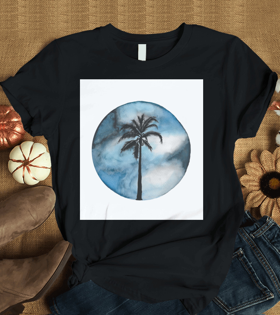 Blue Beach Palm against Cloudy Sky in Circular T-Shirt
