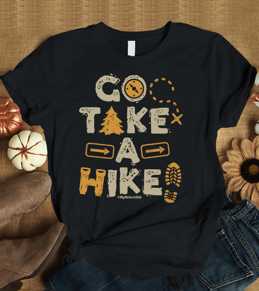 Go Take A Hike Nature Adventure Compass Tree Footprint T-Shirt
