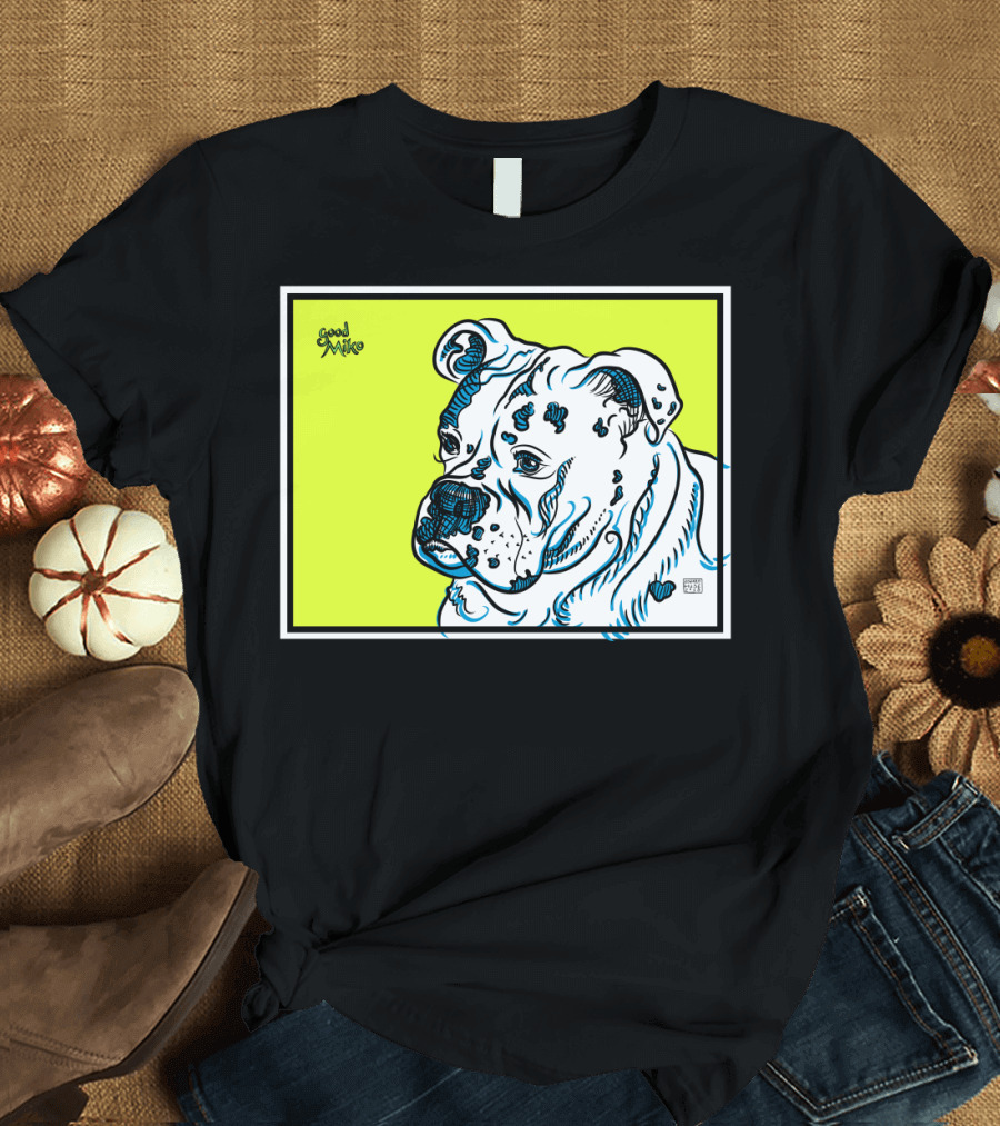 Good Miko Bulldog Illustration with Neon Yellow Background T-Shirt