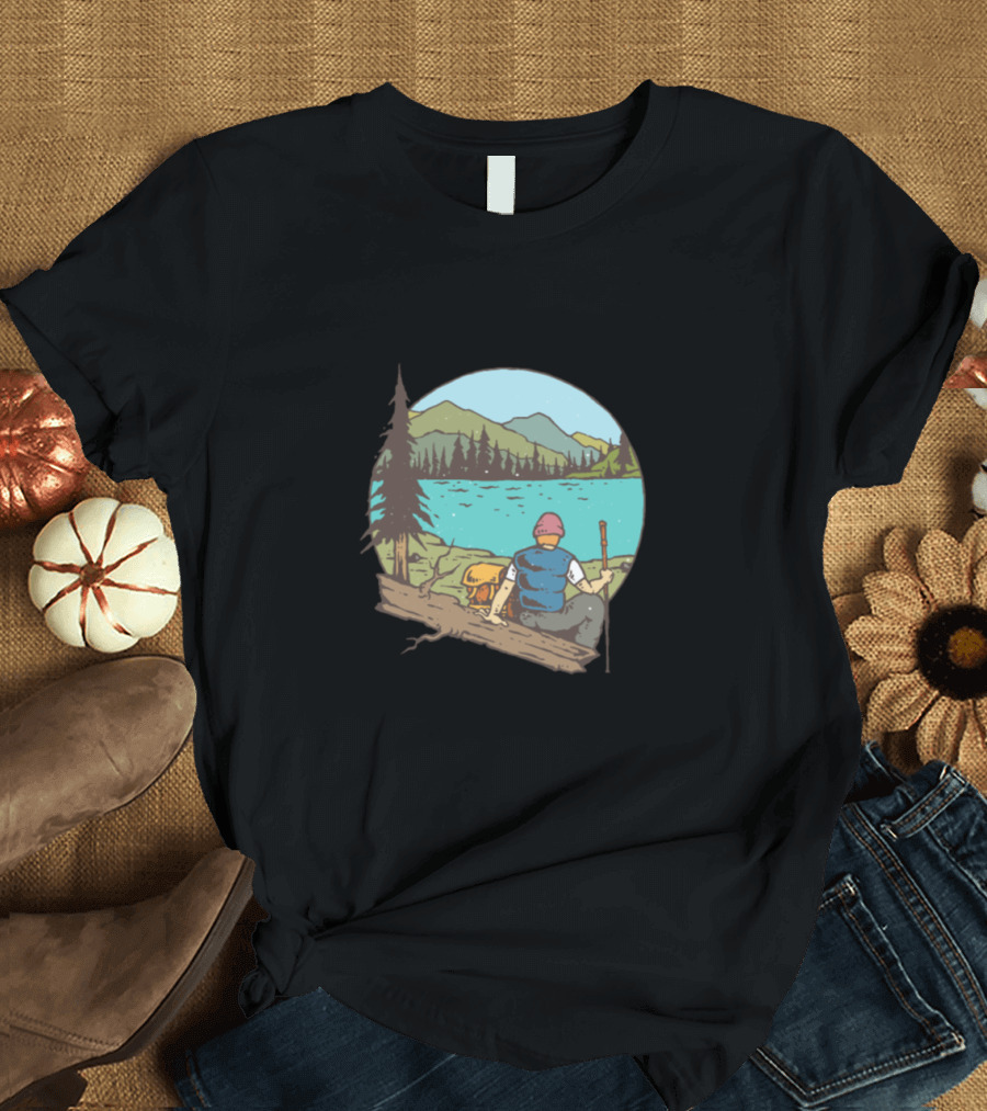 Hike Mountain Lake Rest Scenic Outdoors Nature Adventure T-Shirt