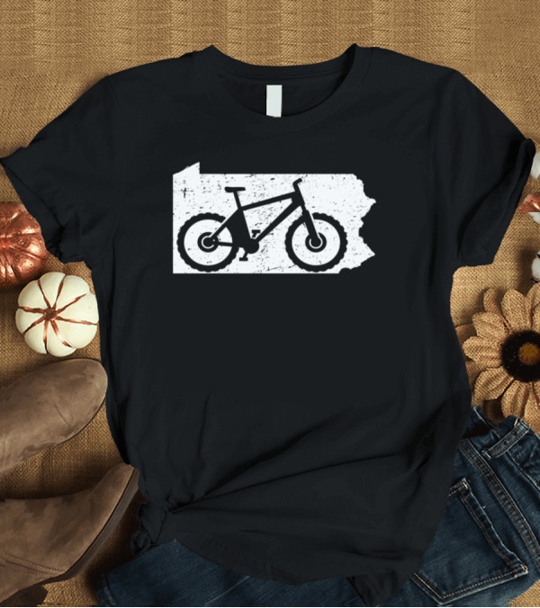 T-Shirt: Pennsylvania State Silhouette with Mountain Bike T-Shirt Pennsylvania State Silhouette with Mountain Bike T-Shirt
